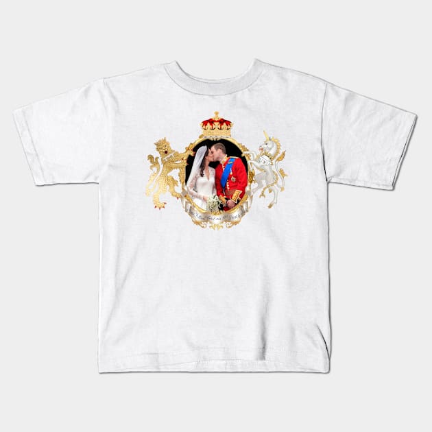 William and Kate, 2011 Royal Wedding Kiss Kids T-Shirt by PixDezines